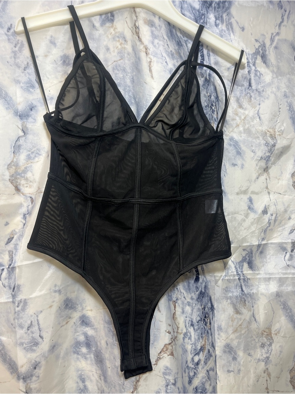 Fashion Nova Black Sheer Mesh Bodysuit with Supportive Seams